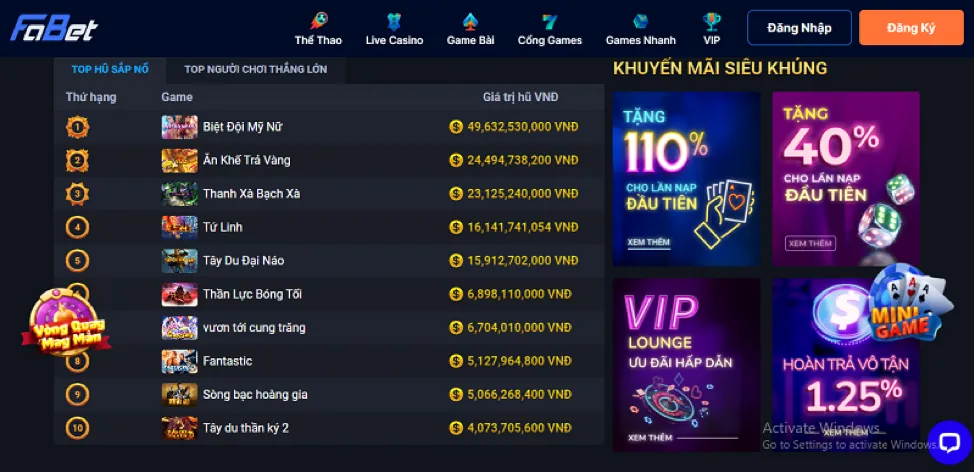 Đồ họa sắc nét game bắn cá Win98 Casino